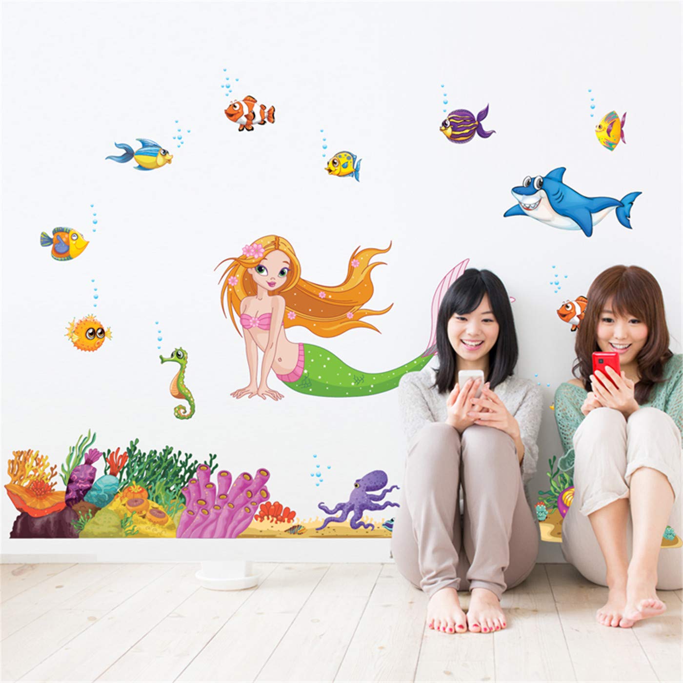 Ampire Wall Stickers Mermaid and Other Aquatic Animals Decor  JM7292