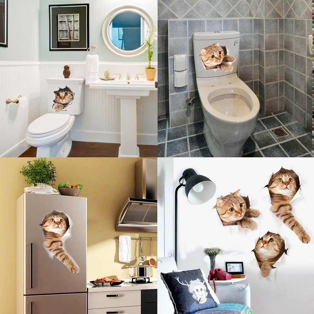 XH6215 3D Stickers Animals Large Cat Stickers Wall Cute Cat Wallpaper Art Decoration for Bedroom, Nursery, Toilet, Kitchen, Living Room, Boys and Girls