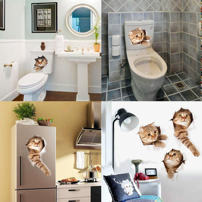 XH6215 3D Stickers Animals Large Cat Stickers Wall Cute Cat Wallpaper Art Decoration for Bedroom, Nursery, Toilet, Kitchen, Living Room, Boys and Girls