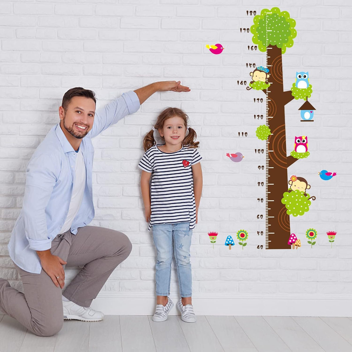 Simoshaw Height Measurement Growth Chart Tree Cute Monkey and Owls Wall Vinly Decal Decor Sticker