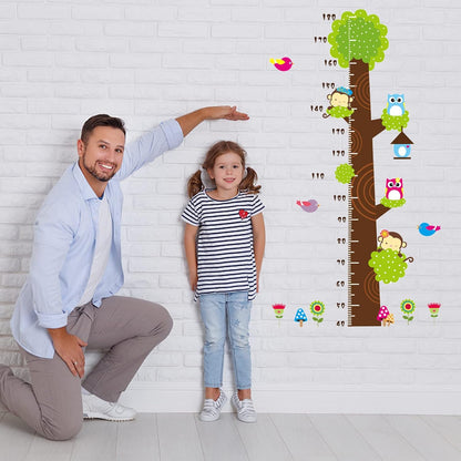 Simoshaw Height Measurement Growth Chart Tree Cute Monkey and Owls Wall Vinly Decal Decor Sticker