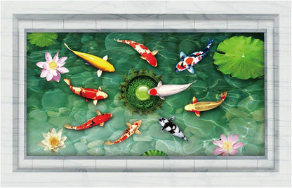Home Find Fake Fishpond Decals High Definition Lotus Flowers Koi Fish Carps Wall Stickers Vinyl Murals for Bathroom Washroom Arts Peel and Stick Waterproof Floor Decoration 35 inches x 23 inches