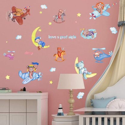 METH HM71012 CUTE BEAR SLEEP N PLANE GOODNIGHT WALLSTICKER WALL STIKER