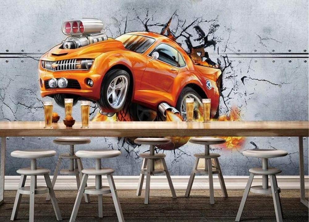 Xh7256 Decoration Murals Wall 3D Industrial Wind Breaking Wall Car Metal Tire Sports Car Mural Background Wall-400Cmx280Cm