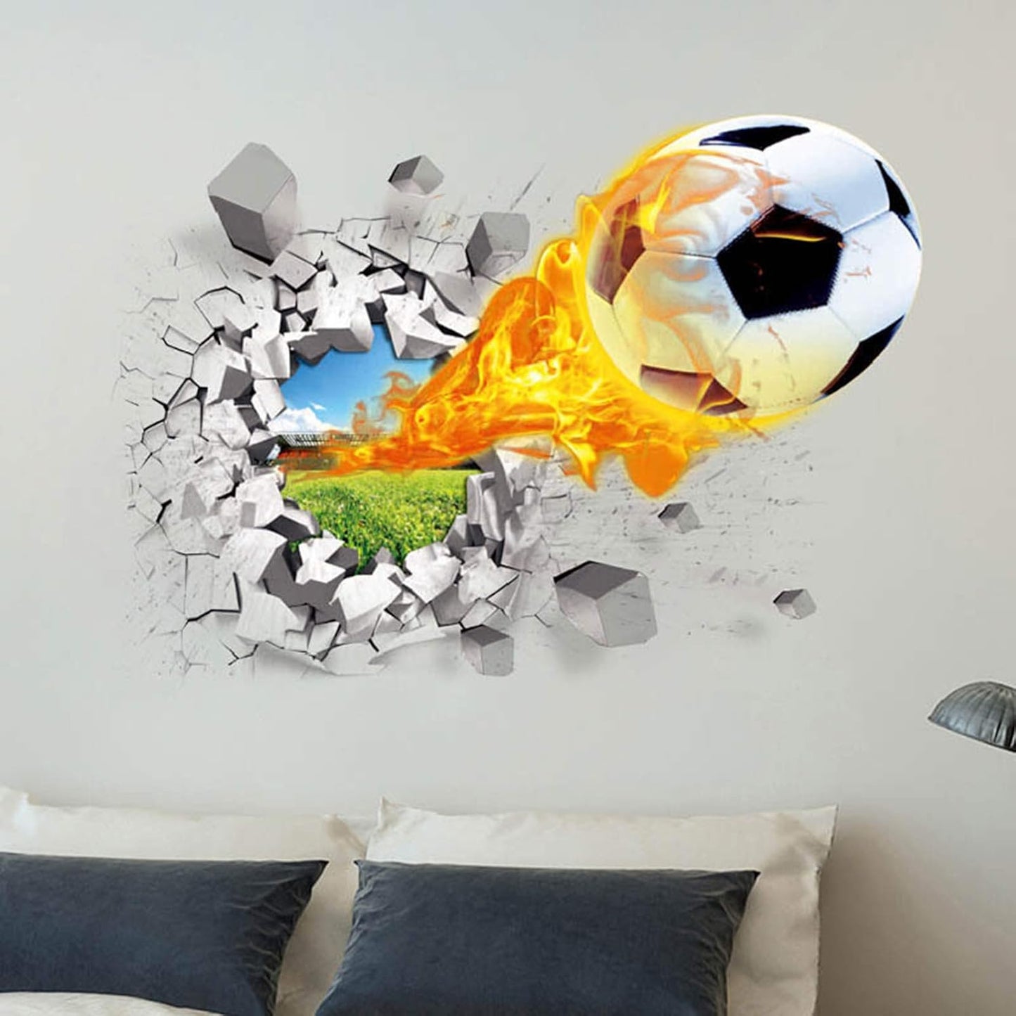 Ncs1473 Lifeupmall 3D Wall Stickers Decorator Removable Break Through The Wall Vinyl Murals Art Decals Kid's Favor Basketball Football Soccer car for Nursery Kids Room Bedroom (Football)