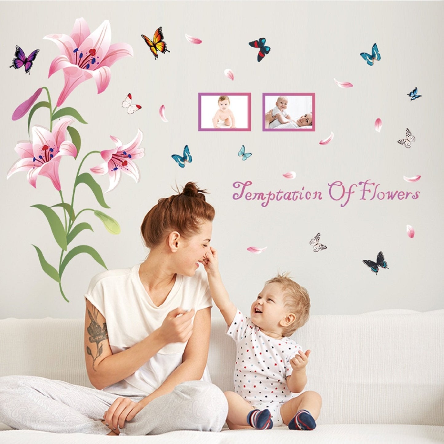 Sk9070b Pink Lily Picture Frame Wall Sticker