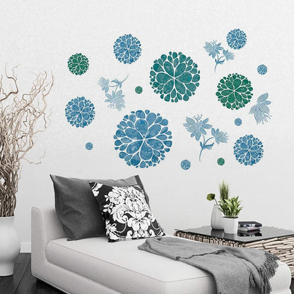 Blue & Green Floral Mandalas Wall Stickers or Cabinets Decal Set