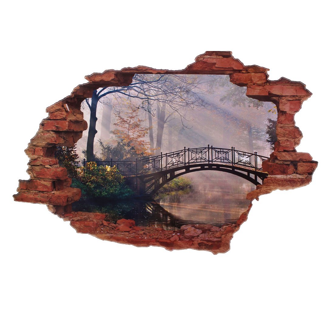 RANDWICK Broken Wall Bridge Scenery Pattern Room Decor 3D Wall Sticker Decal MJ8024gw