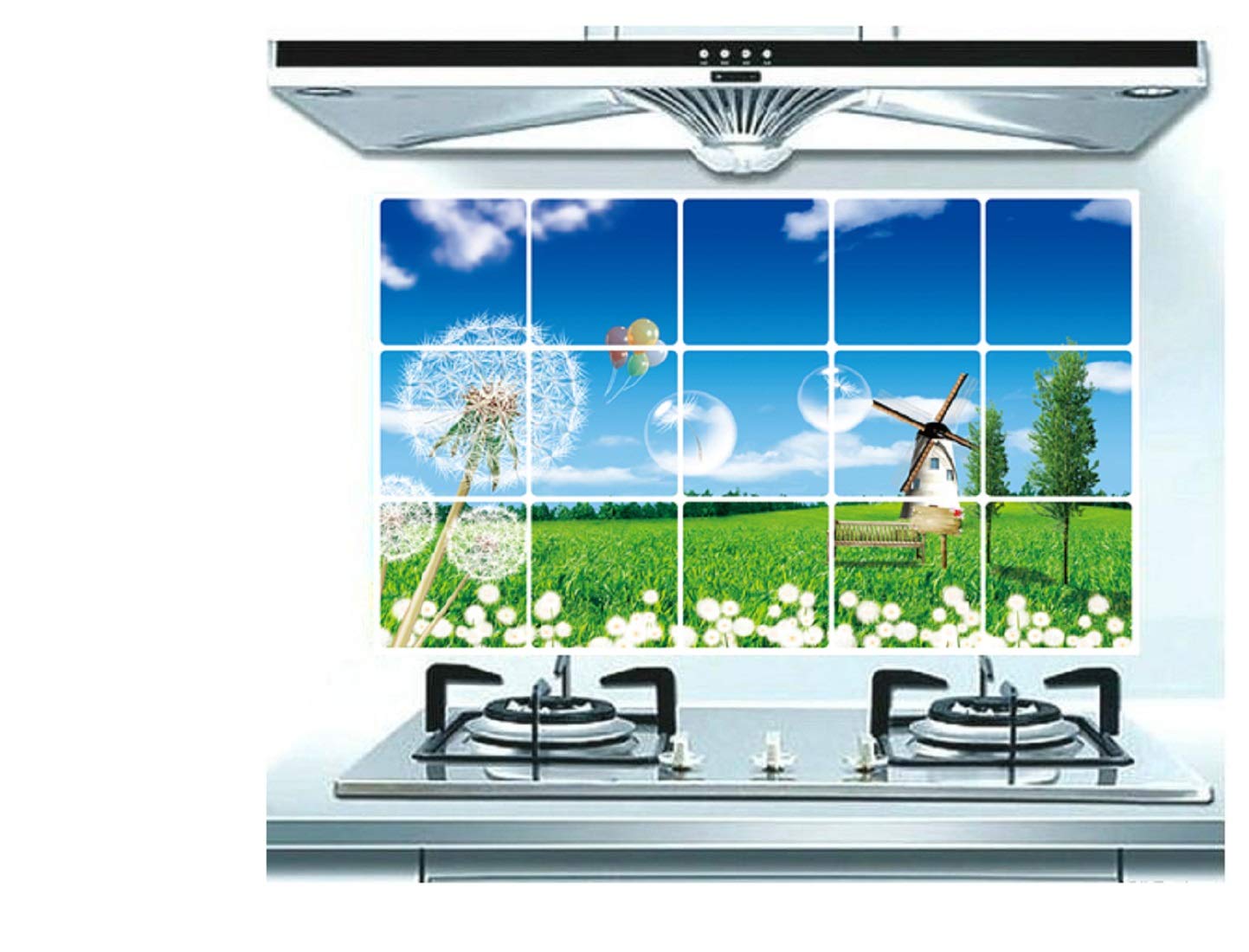 JAAMSO ROYALS Nature Kitchen Protection Anti-Mark Oil Proof Wall Stickers Mosaic Tiles Design Home Decor Aluminum Foil Heat-Resistant Oilproof Art (45CM X 75 CM)(Kitchen Oil-Proof Sticker)