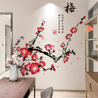 Plum Blossom and Red Flower Tree DIY Removable Wall Sticker for Bedroom Living Room Office