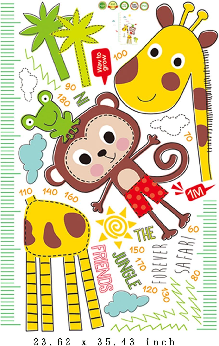 GE Hot Wall Decal Jungle Friends Monkey Giraffe Height Chart Sticker