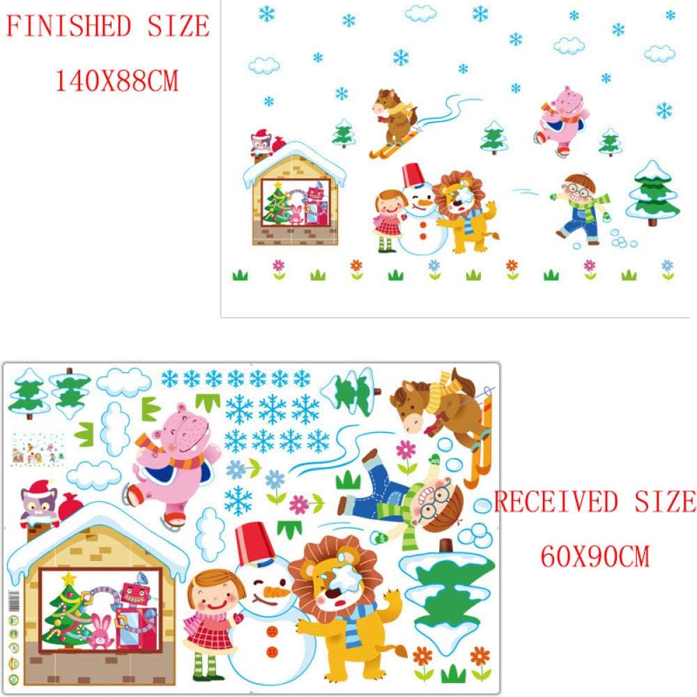 Winter Snow Animals Skiing Children Snowman Wall Stickers Kids Room Bedroom Kindergarten Removable Kids Playing Game Stickers