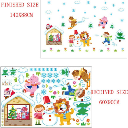 Winter Snow Animals Skiing Children Snowman Wall Stickers Kids Room Bedroom Kindergarten Removable Kids Playing Game Stickers