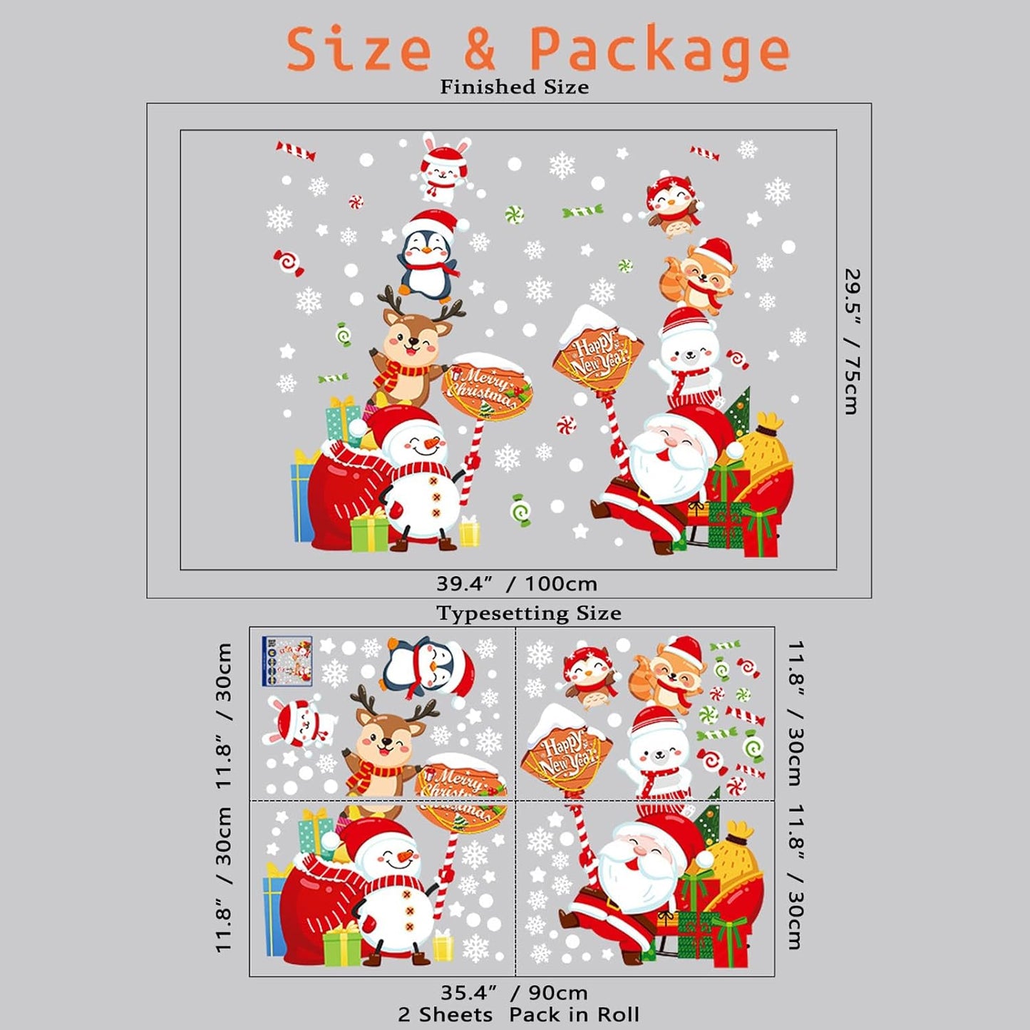 Wall Stickers Xmas Window Wall Clings Creative Santa Claus Deer Wall Decals for Christmas Party HT94032