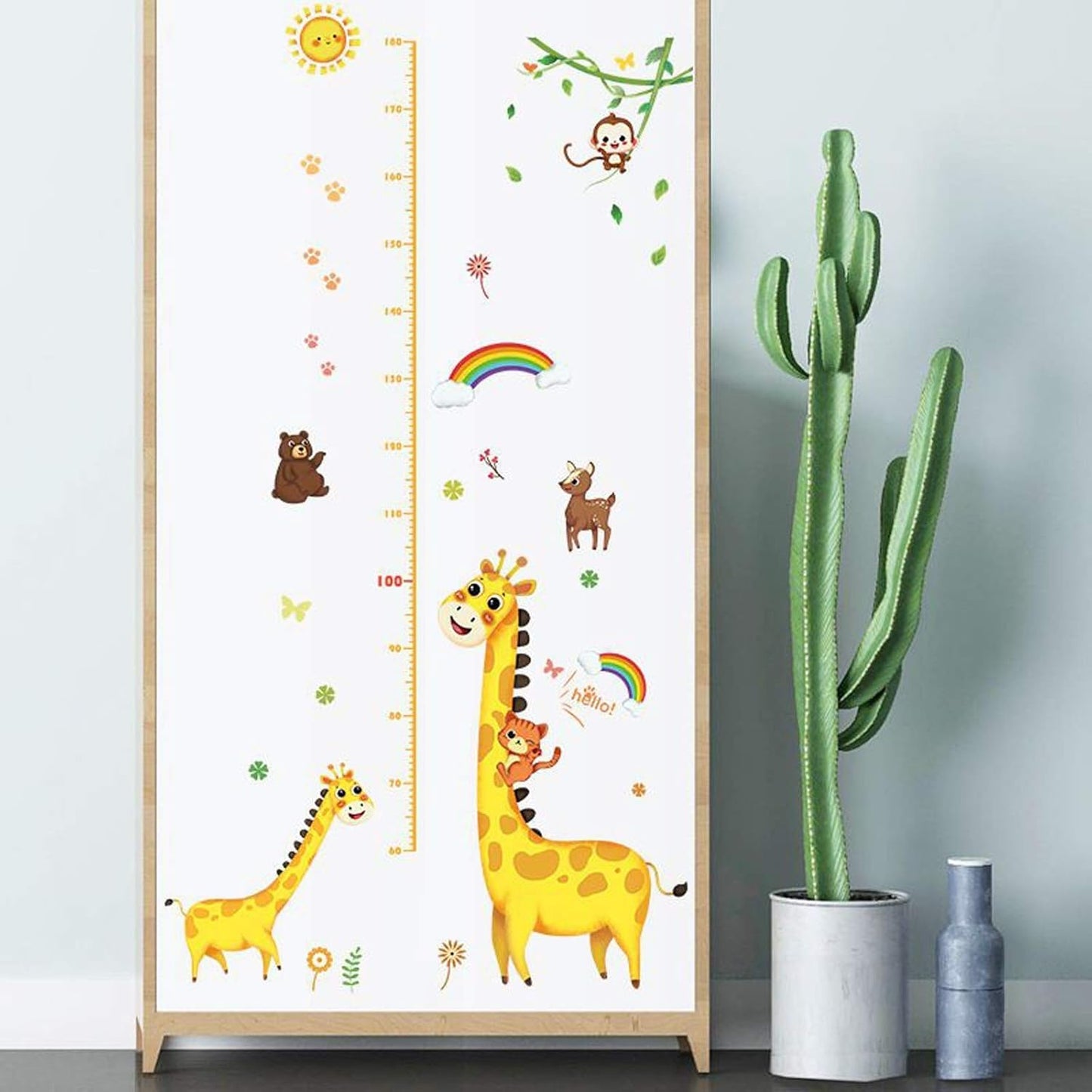 Growth Record Height Chart for Kids Children Growth Chart Wall Stickers Wall Stickers for Boys Girls Bedroom Nursery Wall Decor Cute Cartoon/Giraffe