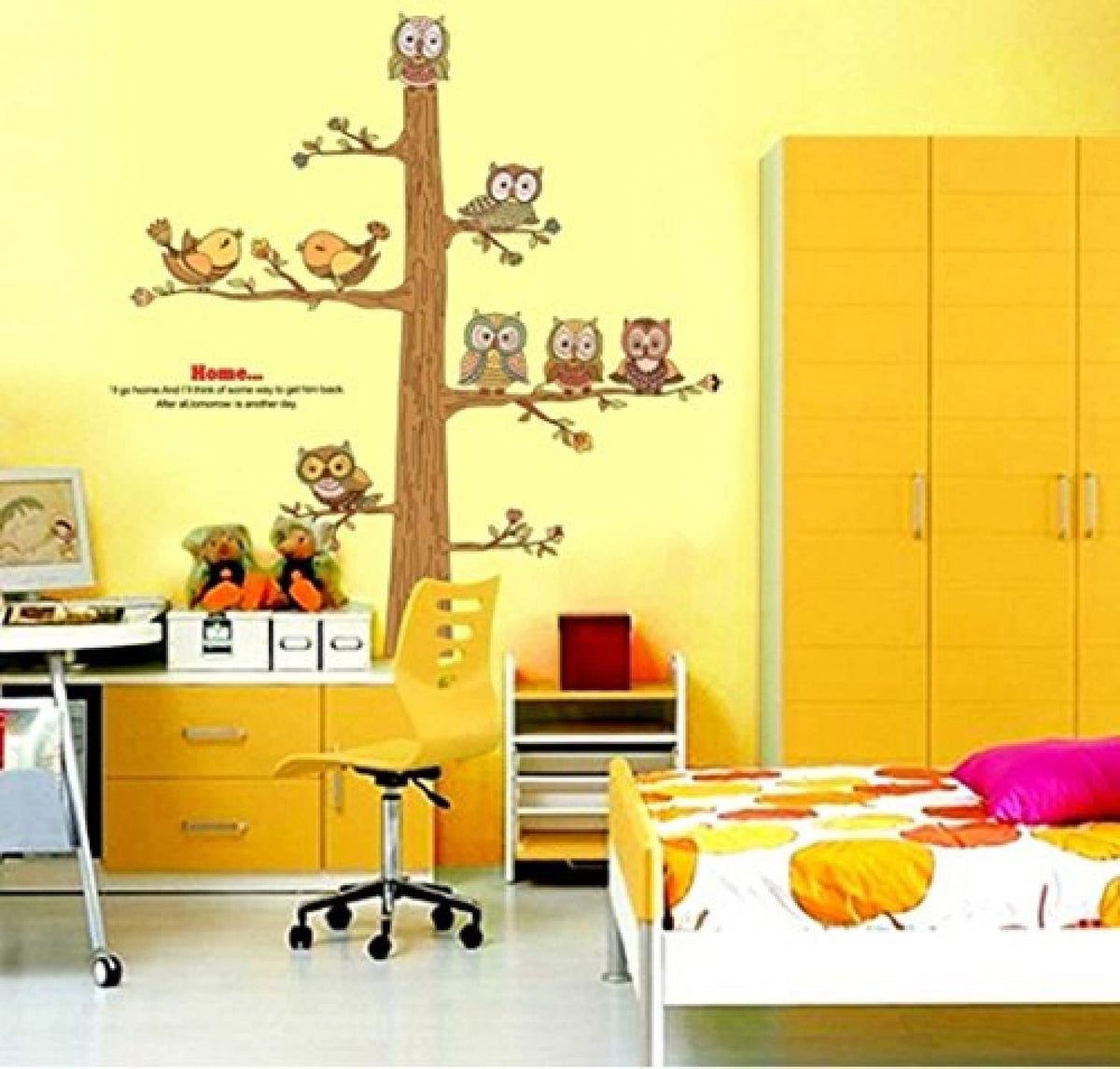 JAAMSO ROYALS Owl and Tree Natural Home Decoration Self Adhesive Wall Sticker size 60x90 ay9192