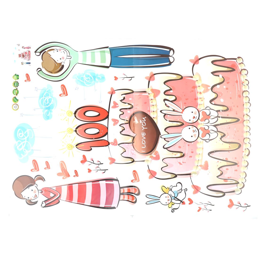 Cake Boy Girl Print Self-adhesive Wall Sticker Decal Wallpaper 70x50cm