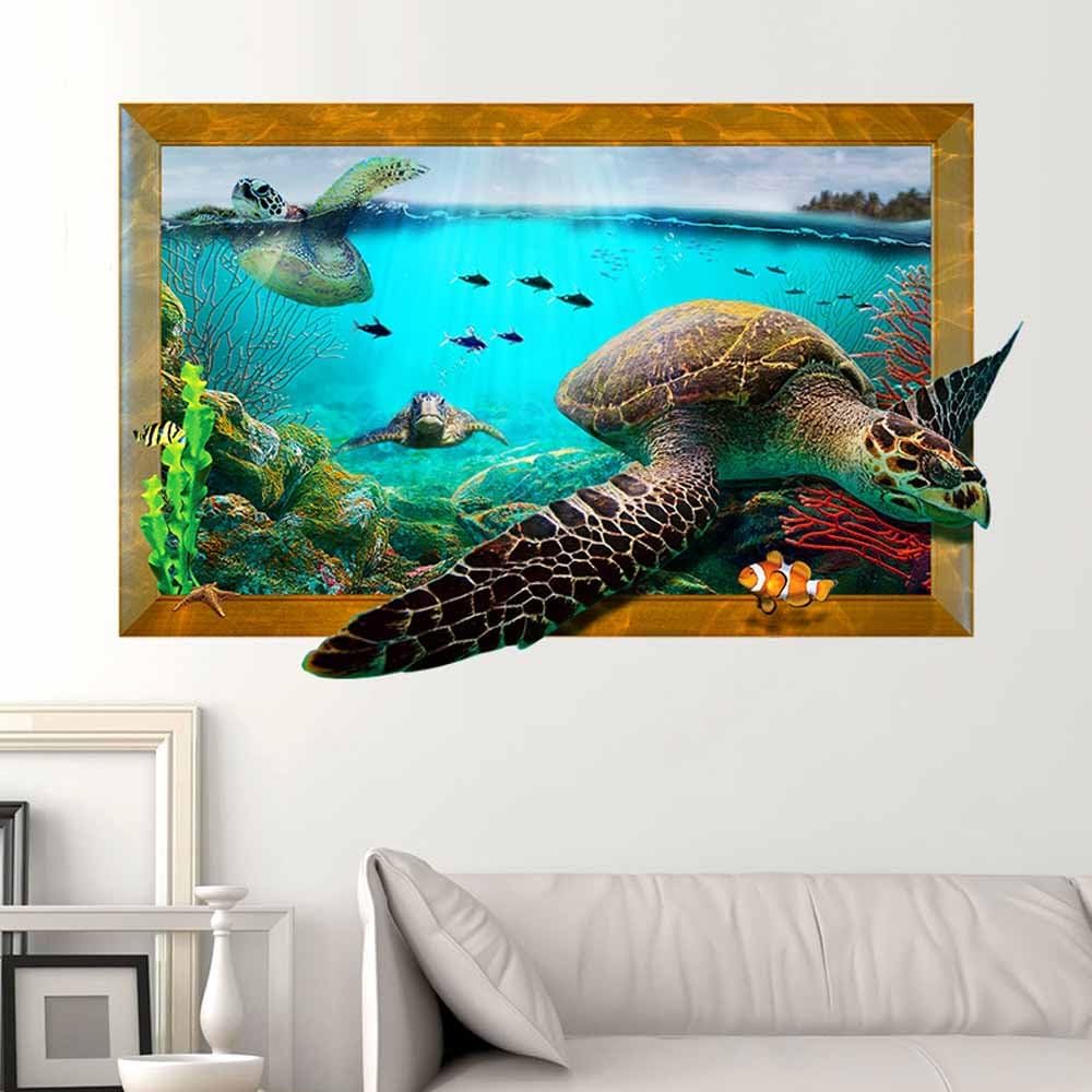Creative 3D Animal Sea Turtle Wall Stickers Home Decor Living Room Room Sticker Decal Kids Wallpaper xh9265