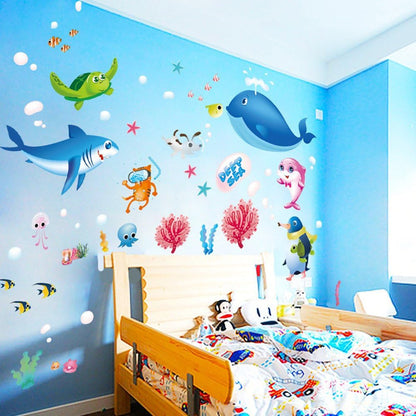 Xl7225Cartoon Animals Wall Stickers Photo Frames Removable Wall Decals Home Decor PVC Art Mural Baby Boys Girls Kids Bedroom Kitchen Decoration Posters Wall Sticker (Whale Shark Dolphin Sea Aniamls)