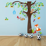 Nursery Wall Stickers Acorn Tree and Woodland Animals Squirrel, Fox and Birds, Rmovable and Repositionable for Kids Bedroom Walls size  180x270 zy1204ab