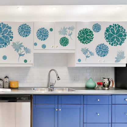 Blue & Green Floral Mandalas Wall Stickers or Cabinets Decal Set