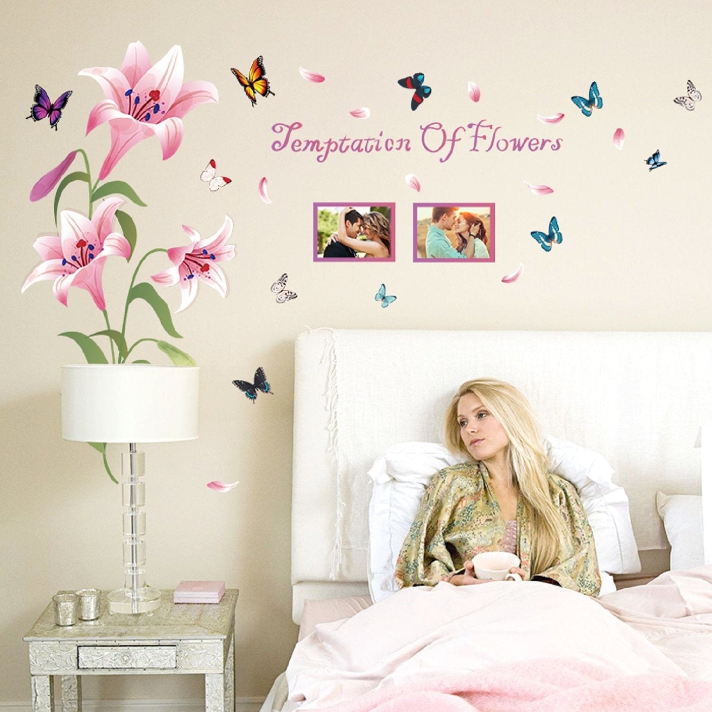 Sk9070b Pink Lily Picture Frame Wall Sticker