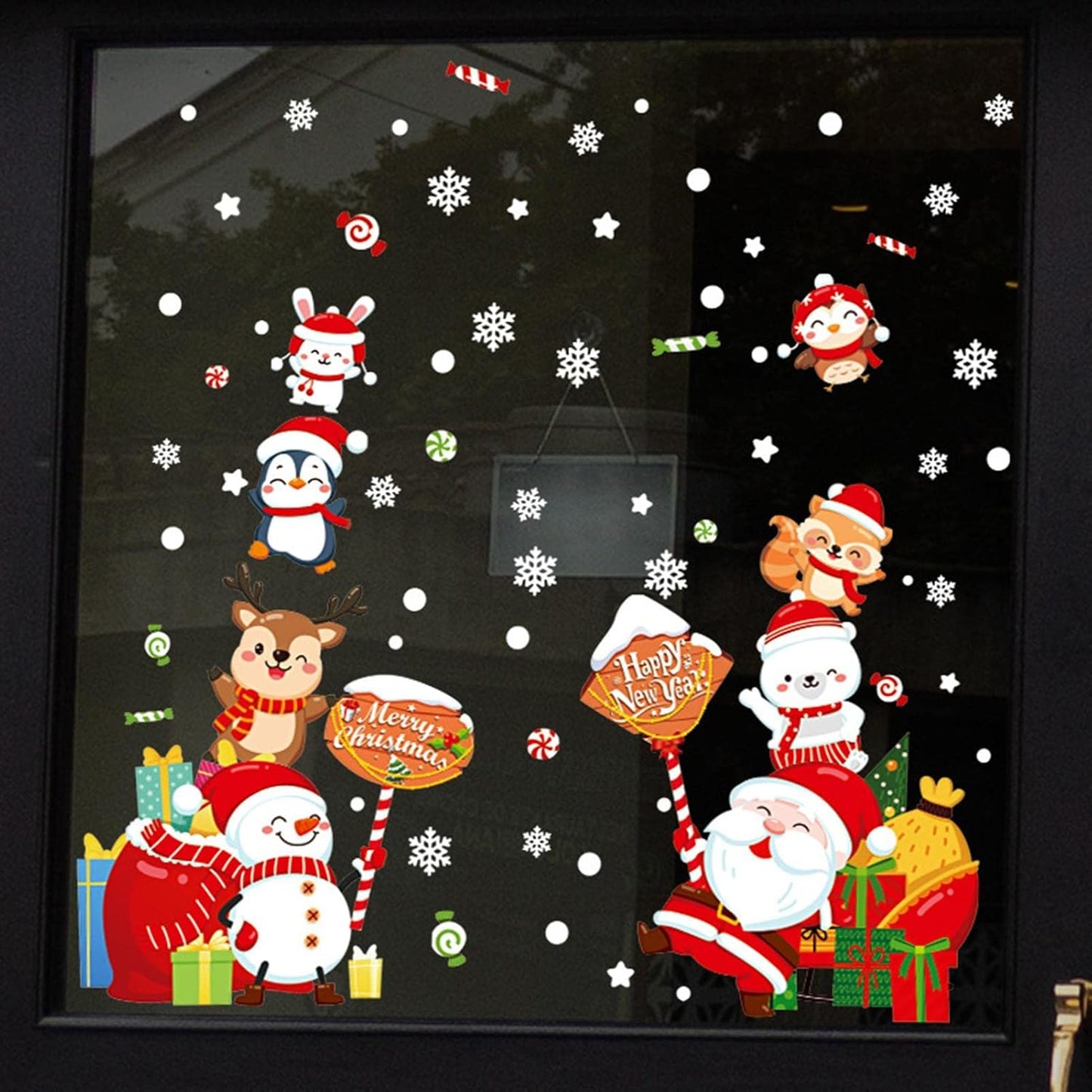 Wall Stickers Xmas Window Wall Clings Creative Santa Claus Deer Wall Decals for Christmas Party HT94032