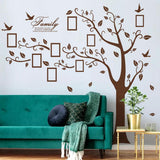 Large Family Photo Tree Wall Sticker 3D Peel and Stick Vinyl Photo Frame Tree Wall Decals Removable Quotes Leaf and Birds Wall Decor for Home Kids Bedroom