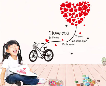 Jm8324 Love Bicycle Big Heart Shape Balloon Wall Decal Sticker for Nursery Room, Living Room, Bedroom