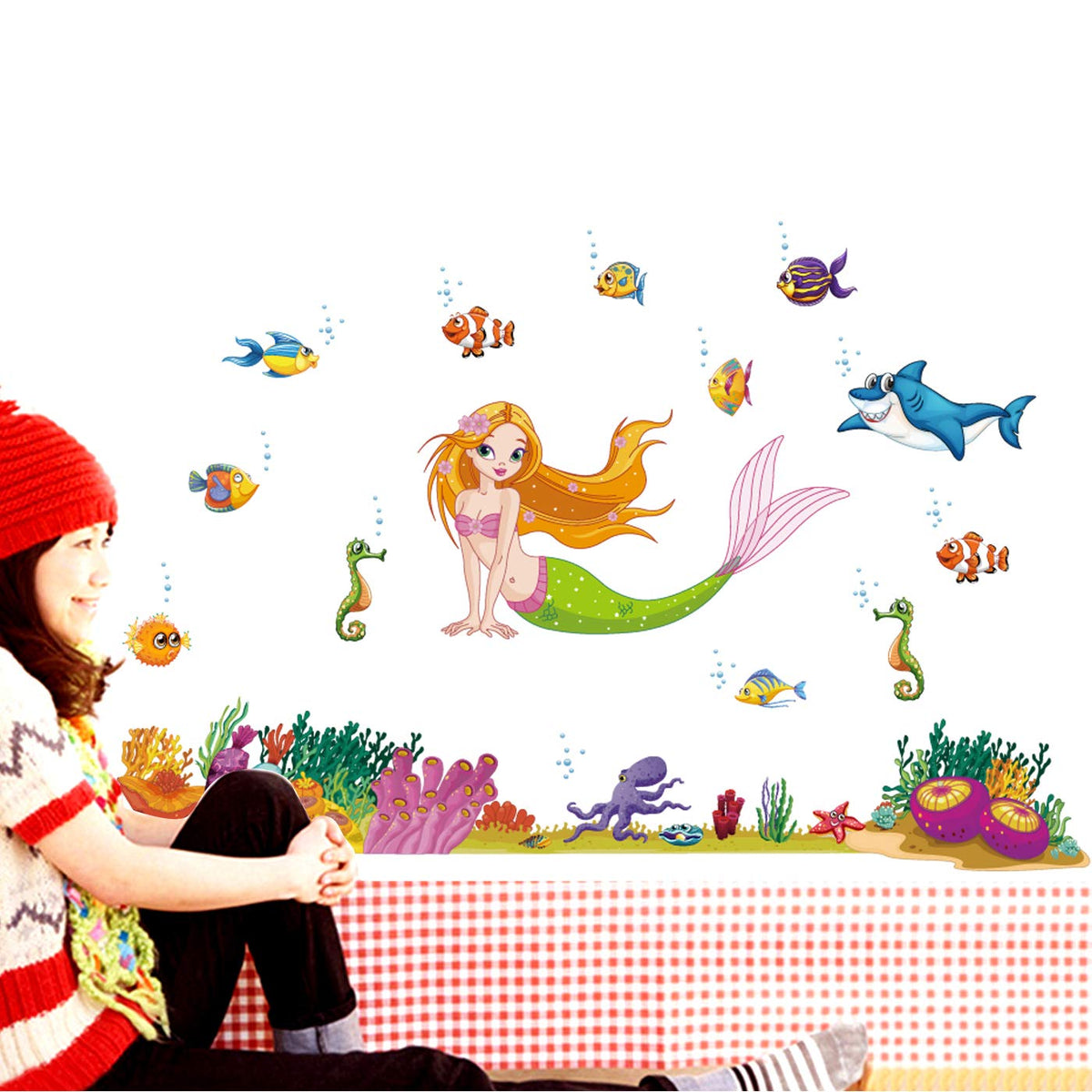 Ampire Wall Stickers Mermaid and Other Aquatic Animals Decor  JM7292