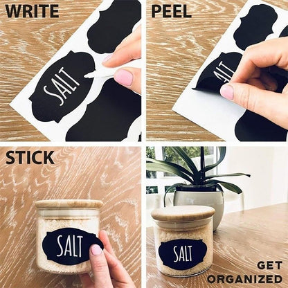 Self-Adhesive Labels, Black, Blackboard Stickers, Waterproof Labels Self-Adhesive with Erasable Chalk Marker, Labelling Stickers for Jars,  for Kitchen Spice Jars, Jams etc.