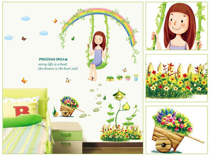XLs7083 Swing Girl Wall Stickers For Bedroom Living Room Home Decor Pvc Removable