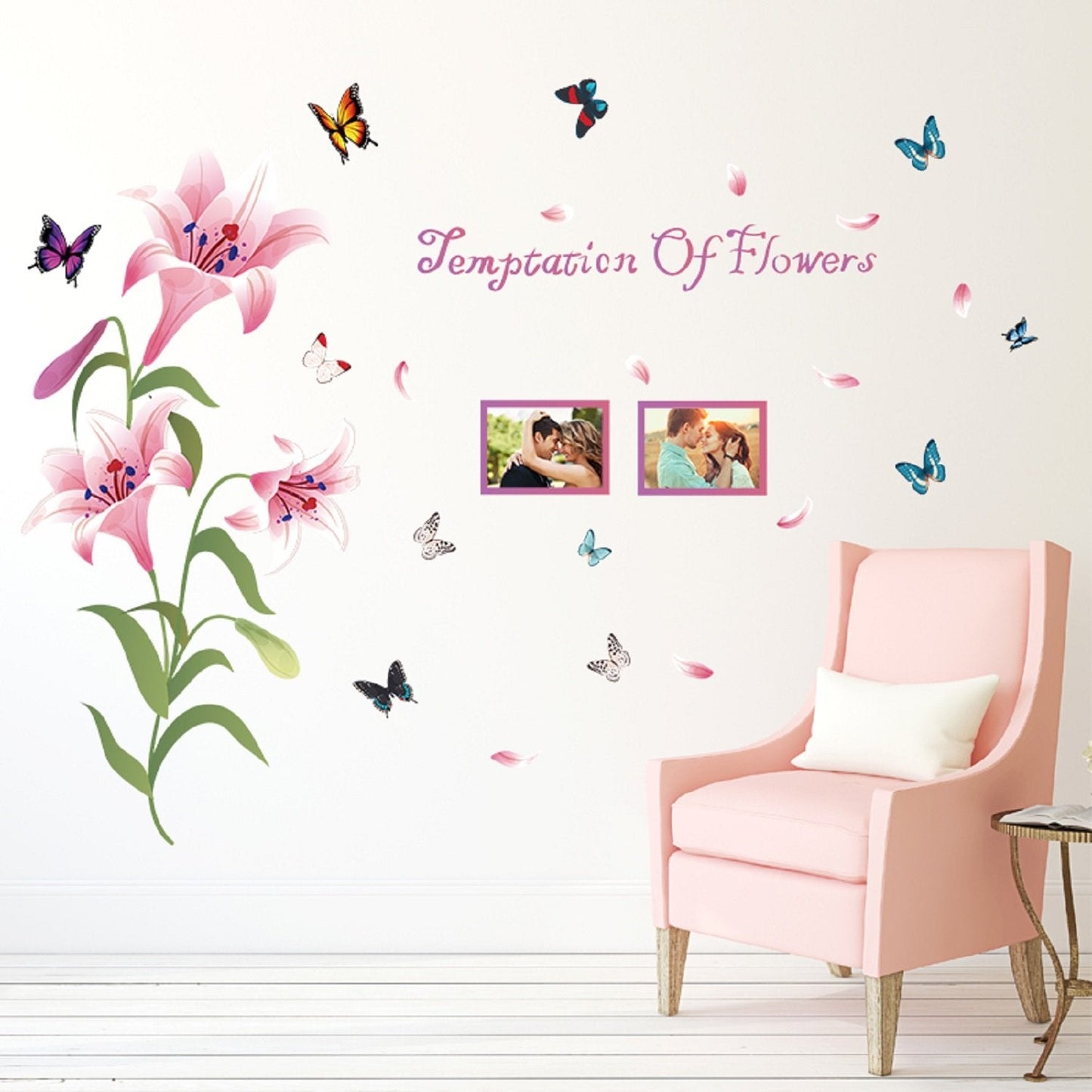 Sk9070b Pink Lily Picture Frame Wall Sticker