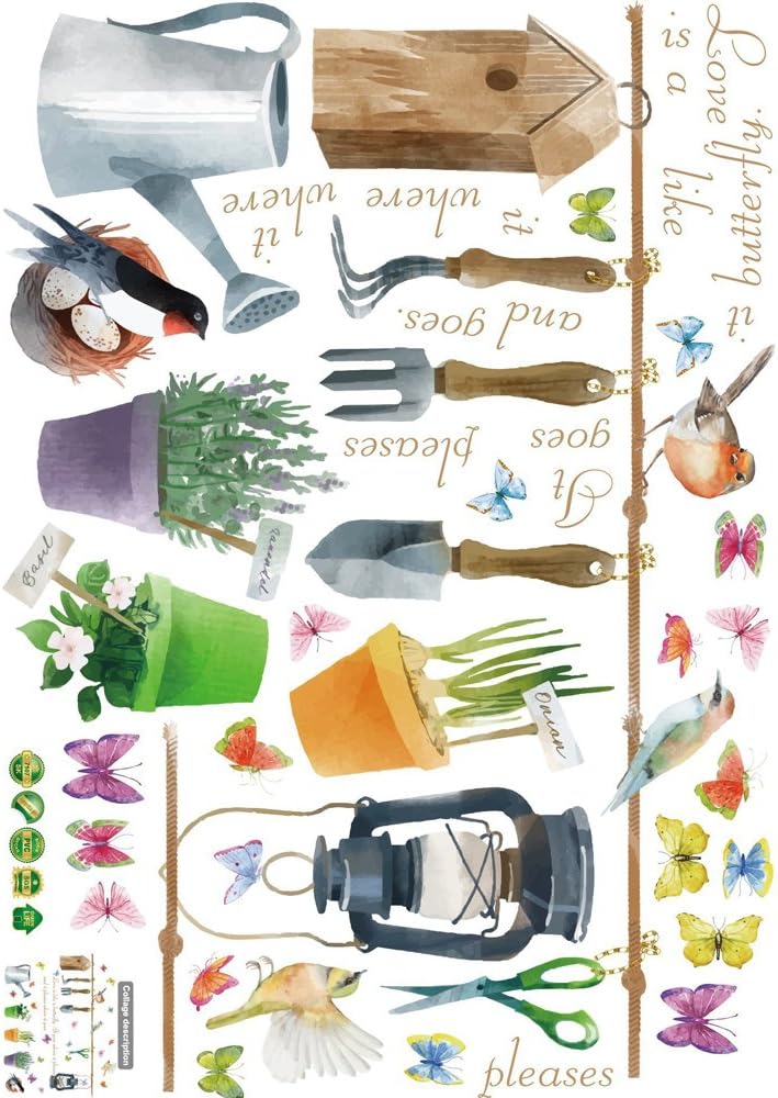 Trees Flowers Butterfly Wall Stickers Cartoon Animals Height Measurement Photo Frames Wall Decals Home Decor Mural Baby Boys Girls Kids Bedroom Kitchen Decoration (Gardening Plants Birds Butterfly) size 50x70 sk7107