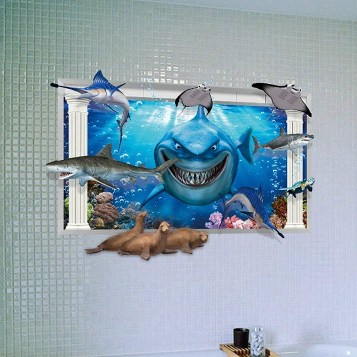 AY9262 Three Dimensional Seaworld Wall Sticker Creative Shark Stickers Removable Room Wall Decoration Sticker