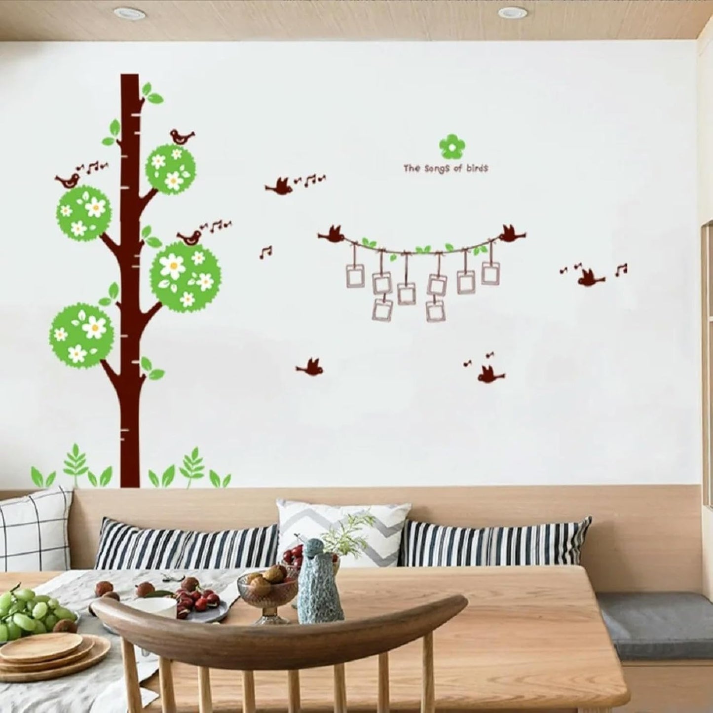Sweet Memory Character Tree and Green Leafs of Nine Picture Frame and Two Birds for Home Wall