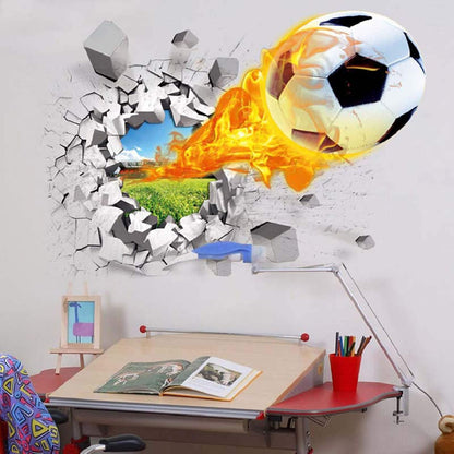 Ncs1473 Lifeupmall 3D Wall Stickers Decorator Removable Break Through The Wall Vinyl Murals Art Decals Kid's Favor Basketball Football Soccer car for Nursery Kids Room Bedroom (Football)