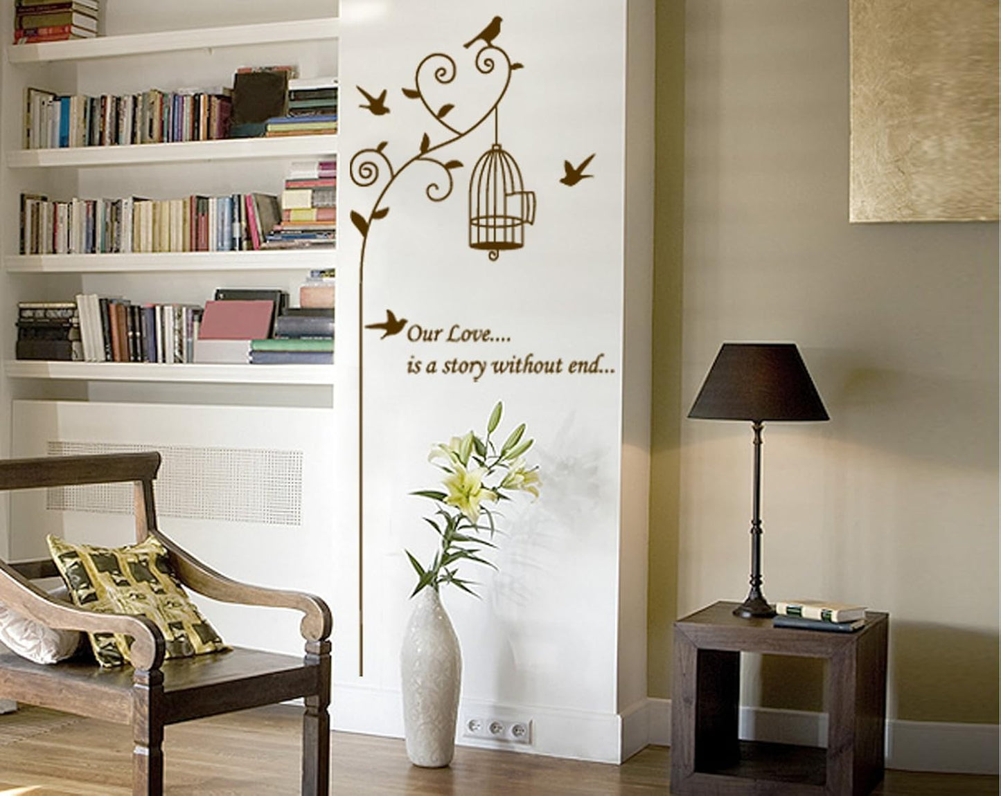 Jm8316 Tree hanging bird cage wall sticker, suitable for living room background bedroom decoration wallpaper