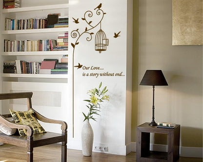 Jm8316 Tree hanging bird cage wall sticker, suitable for living room background bedroom decoration wallpaper