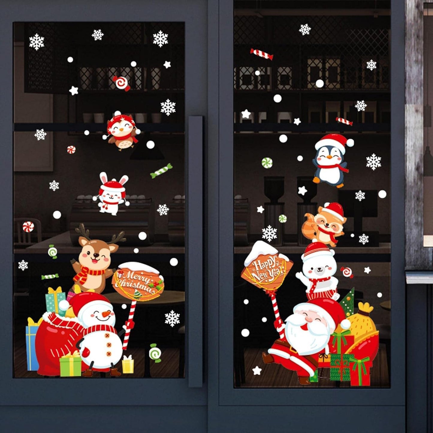 Wall Stickers Xmas Window Wall Clings Creative Santa Claus Deer Wall Decals for Christmas Party HT94032