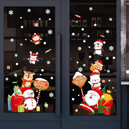 Wall Stickers Xmas Window Wall Clings Creative Santa Claus Deer Wall Decals for Christmas Party HT94032