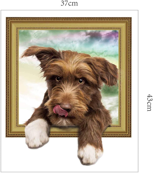 The new 3D simulation cute dog wall sticker PVC removable art decal kids room Bedroom Pet shop background decorative wall stickers