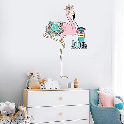 Wall Sticker Wall Decoration Stickers, Cartoon Flamingo Self-Stick Removeable Pvc Stickers Jm8395