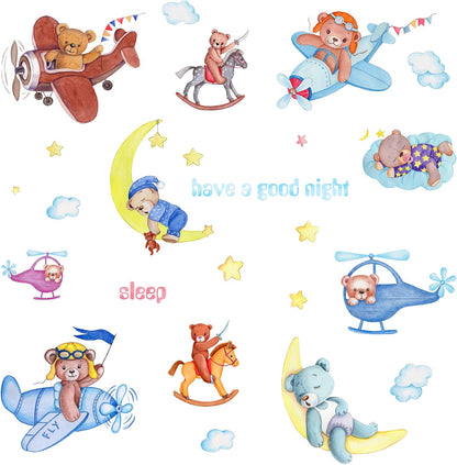 METH HM71012 CUTE BEAR SLEEP N PLANE GOODNIGHT WALLSTICKER WALL STIKER