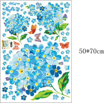Romantic Blue Flowers Charm Wall Stickers Removable Wall Decals Home Decor PVC Art Mural Baby Boys Girls Kids Bedroom Kitchen Nursery Room Decoration Wall Sticker Posters
