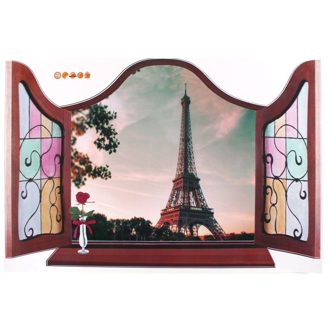 MJ8017cw Generic 3D Window Eiffel Tower Pattern PVC Wall Sticker Paper Mural Ornament 90 x 60cm