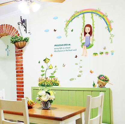 XLs7083 Swing Girl Wall Stickers For Bedroom Living Room Home Decor Pvc Removable