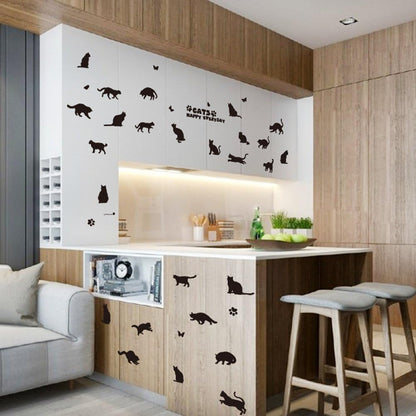 Sks6036 Removable 26 Black Cats and Butterfly Vinyl Wall Arts Paper Easy to Stick Wall Decals for Bedroom and Funiture