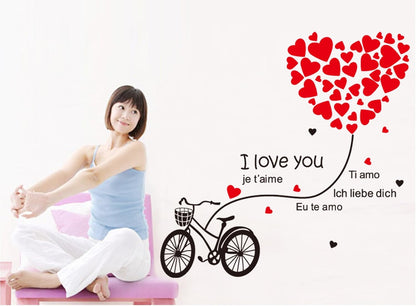 Jm8324 Love Bicycle Big Heart Shape Balloon Wall Decal Sticker for Nursery Room, Living Room, Bedroom