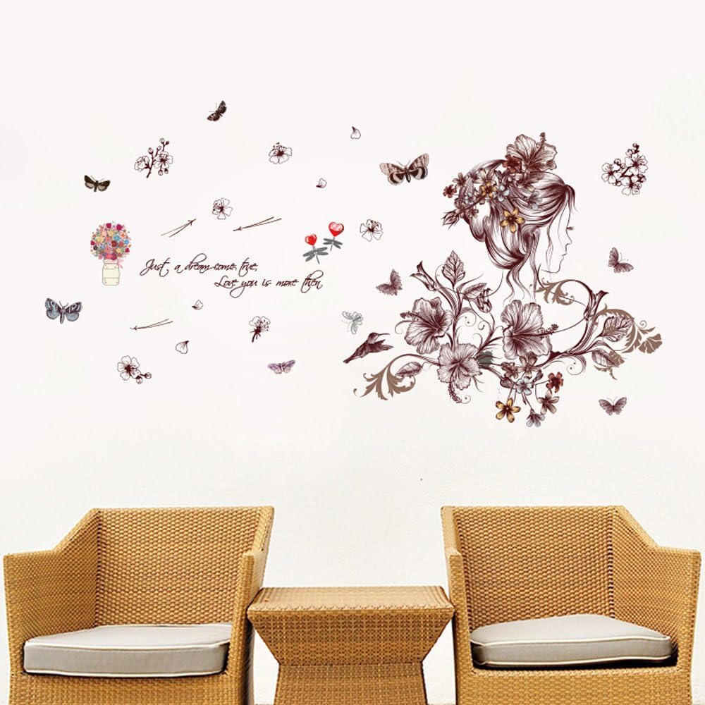 Romantic Flowers Butterfly Wall StickersXl7219